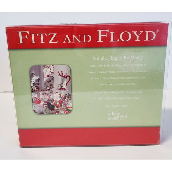 Fitz & Floyd Mingle, Jingle, Be Merry 6" Snack Plate and Spreader 2006 NEW - Picture 9 of 9